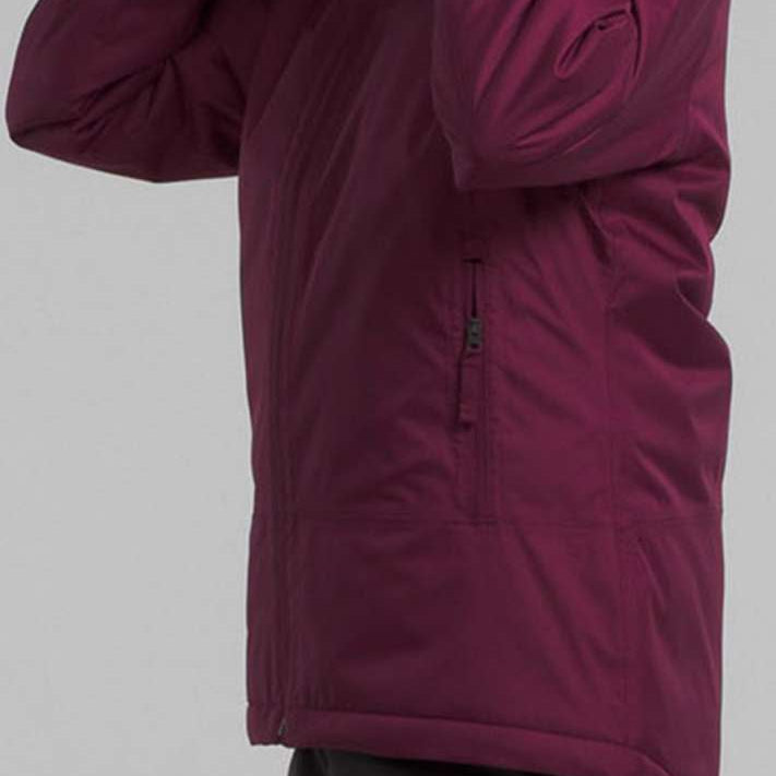 North Face Girls Freedom Insulated Jacket 2024 - A dark-colored, insulated jacket with a hood and zipper closure.