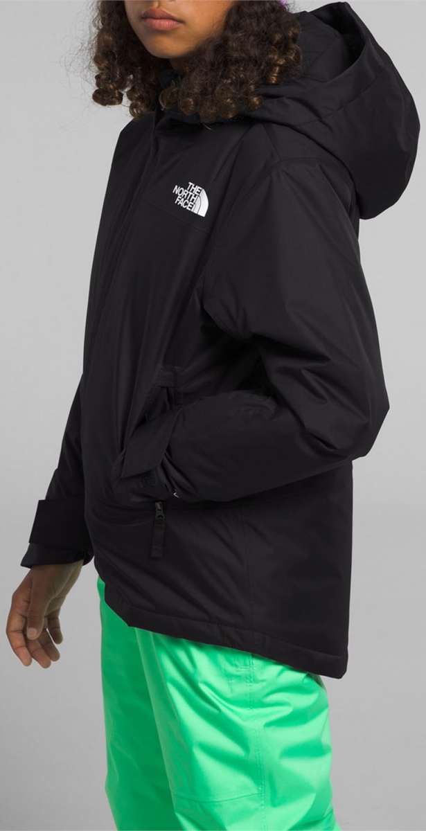 North Face Girls Freedom Insulated Jacket 2024 - A black jacket with a white logo on the left chest area.