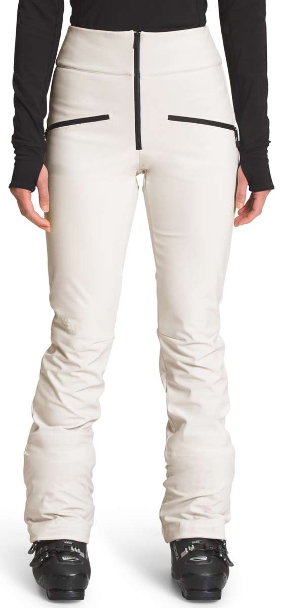 North Face Ladies Amy Softshell Pant - Beige softshell pants with black zipper on back pocket.