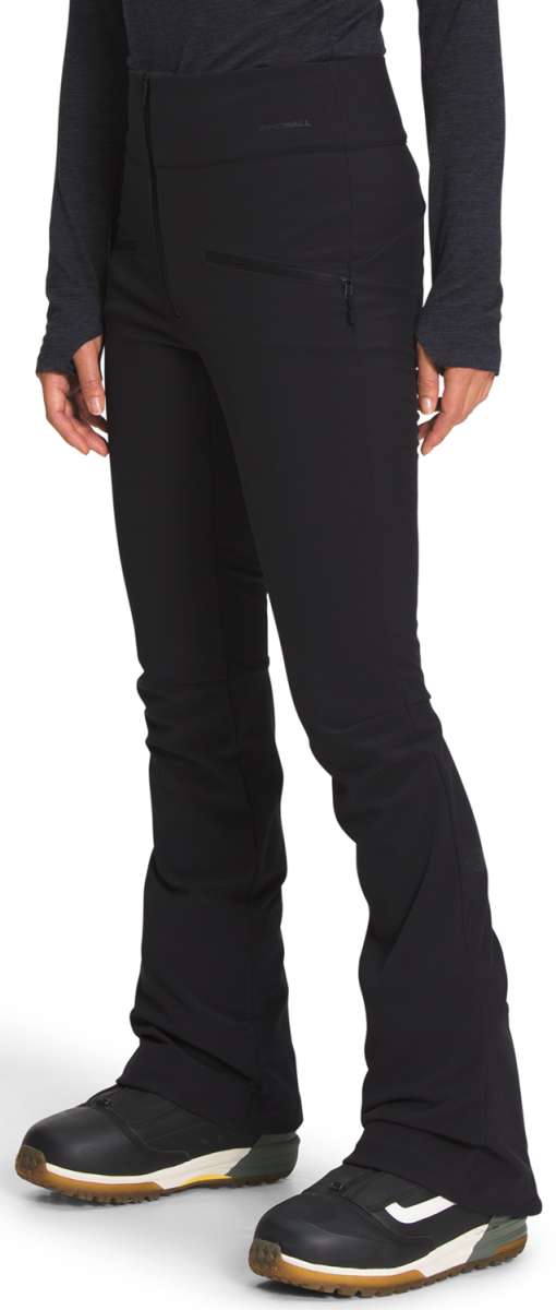North Face Ladies Amy Softshell Pant - Black pants with zippered pockets and a small pocket on the right thigh.