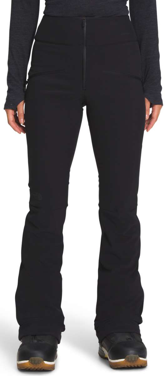 North Face Ladies Army Softshell Pant - Black pants with a zippered pocket on the right thigh and a drawstring waistband.