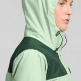 North Face Ladies Antora Triclimate Shell Jacket 2024 - A light green jacket with a darker green panel across the chest and shoulder area.