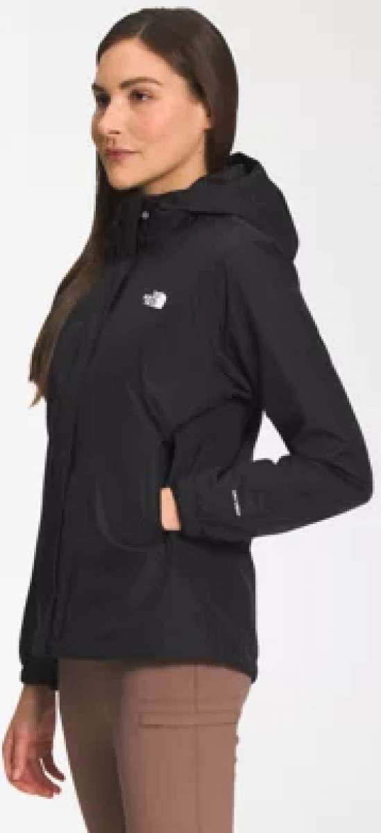 North Face Ladies Antora Triclimate Shell Jacket 2024 - A black jacket with a white logo on the left chest area.