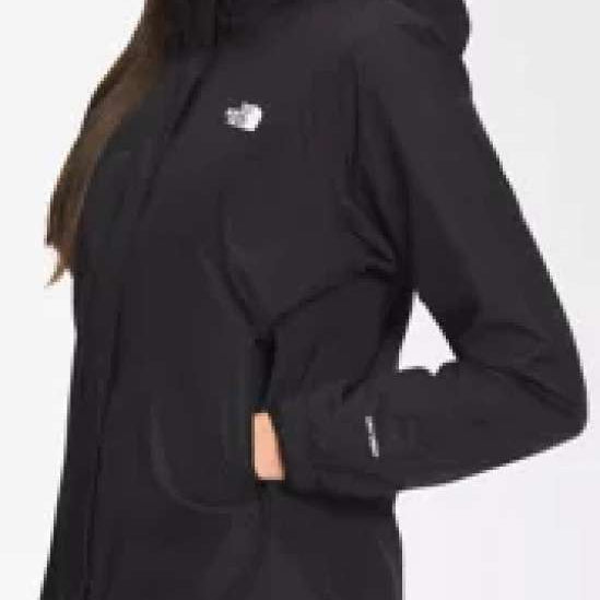 North Face Ladies Antora Triclimate Shell Jacket 2024 - A black jacket with a white logo on the left chest area.