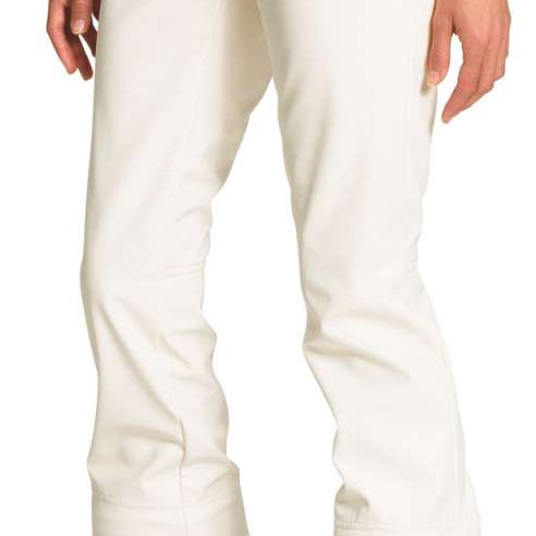 North Face Ladies Apex Stretch Soft-Shell Pants Short - These pants are a light cream color with two black buttons on the waistband.