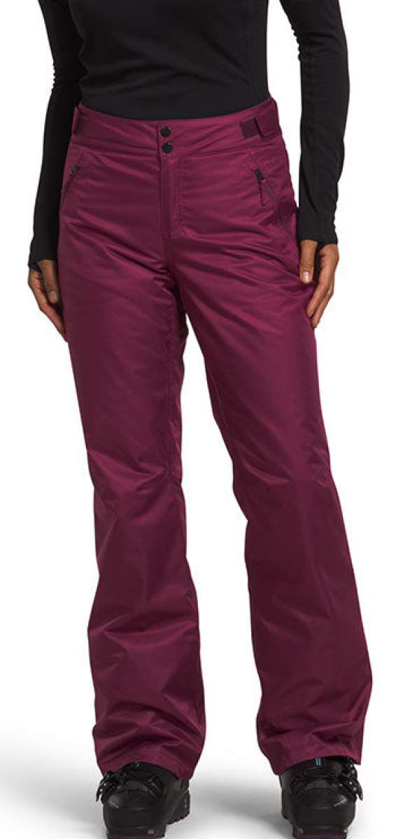 North Face Ladies Sally Insulated Pants 2024 - A pair of insulated pants with a zippered fly and two front pockets, in a solid black color.