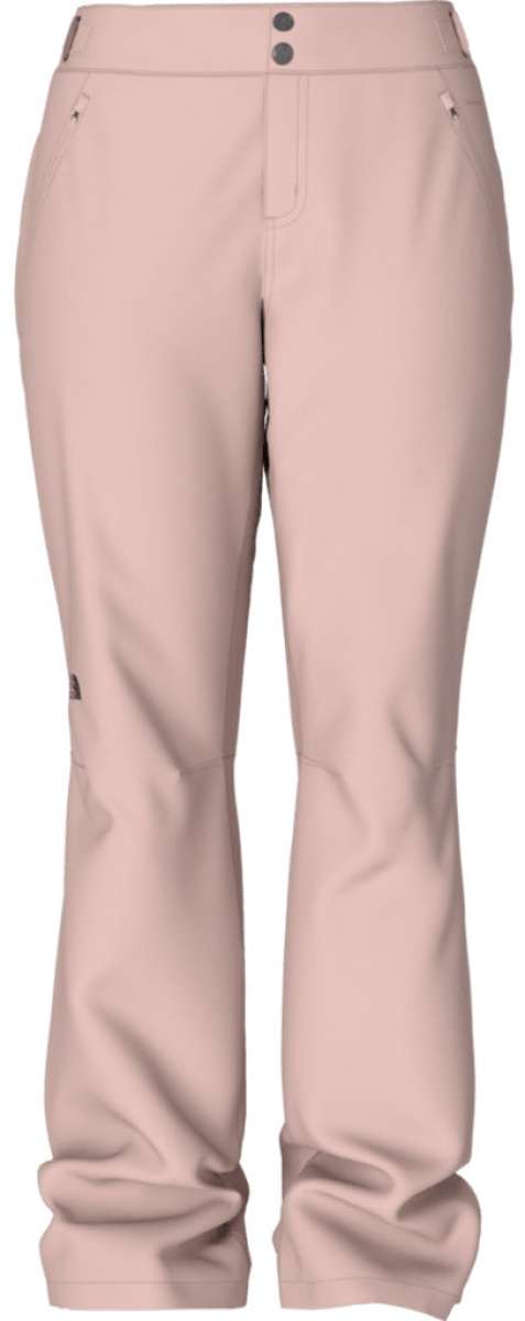 North Face Ladies Sally Insulated Pants 2024 - Beige pants with two black snap buttons at waistband.