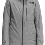 North Face Women's Thermoball Eco Triclimate Jacket - A heathered grey jacket with a black zipper and logo on the left chest.