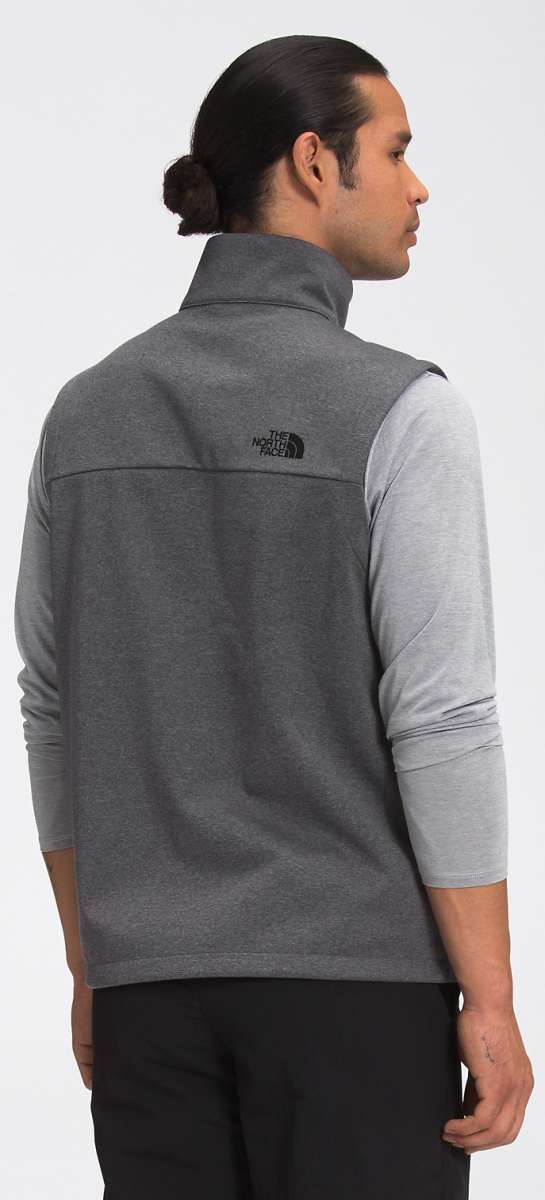 North Face Apex Canyonwall Vest - A dark gray fleece vest with a black logo on the upper left side of the back.
