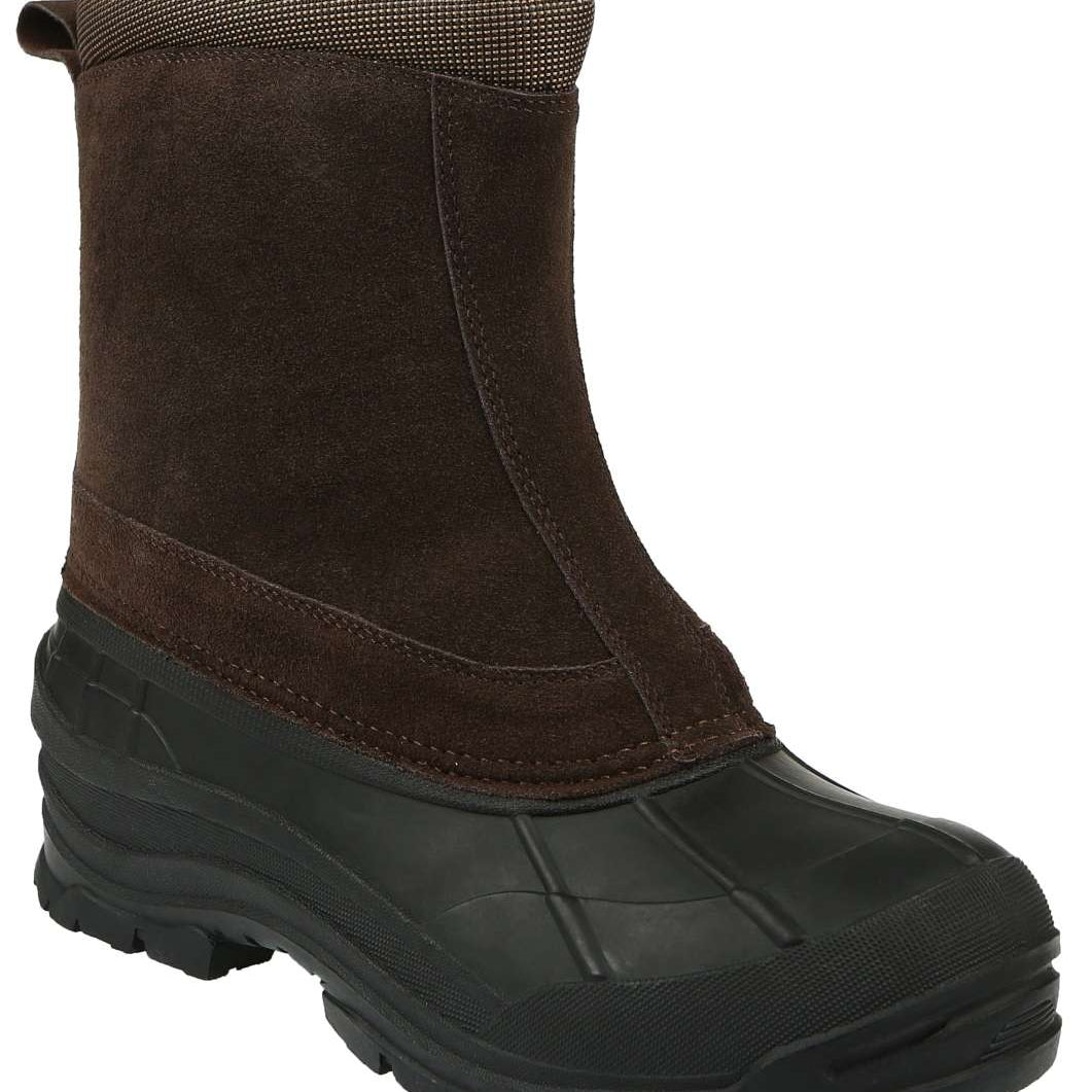 Northside Albany Insulated Suede Boot 2024 - A brown suede boot with a thick black sole and a small loop on the back of the heel.