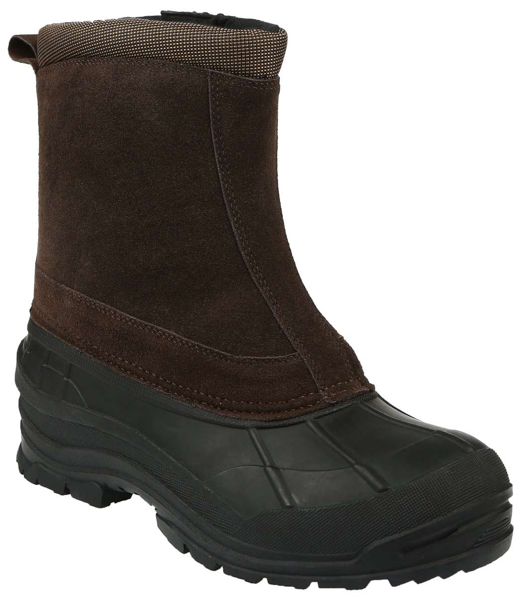 Northside Albany Insulated Suede Boot 2024 - A brown suede boot with a thick black sole and a small loop on the back of the heel.