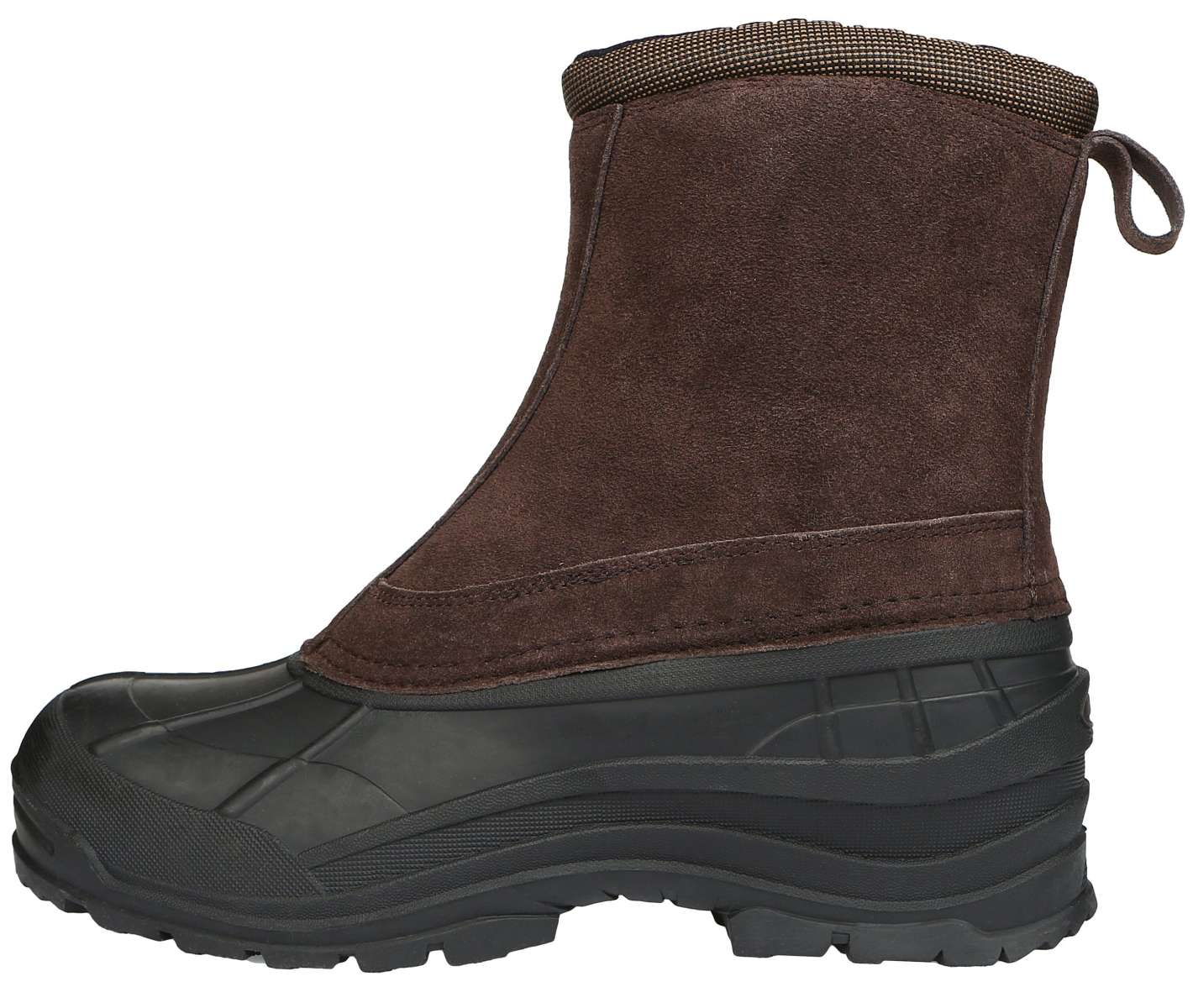 Northside Albany Insulated Suede Boot 2024 - A brown suede boot with a thick black sole and a small loop on the back of the heel.