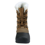 Northside Kids Back Country Insulated Boot 2024 - A tan suede boot with a white faux-fur lining and brown laces.