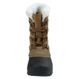 Northside Kids Back Country Insulated Boot 2024 - A tan suede boot with a white faux-fur lining and brown laces.