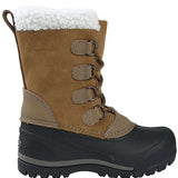 Northside Back Country insulated Boot 2024 - A tan suede boot with a white faux-fur trim at the top and brown laces.