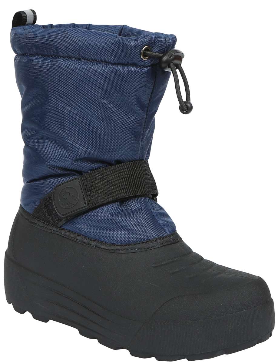 Northside Boys Frosty Insulated Snow Boot 2024 - A pair of navy blue snow boots with a black strap and buckle on the side, featuring a thick sole and a small logo on the front.