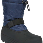 Northside Boys Frosty Insulated Snow Boot 2024 - A pair of navy blue snow boots with a black strap and buckle on the side, featuring a thick sole and a small logo on the front.