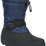 Northside Boys Frosty Insulated Snow Boot 2024 - A pair of navy blue snow boots with a black strap and buckle on the side, featuring a thick sole and a small logo on the front.