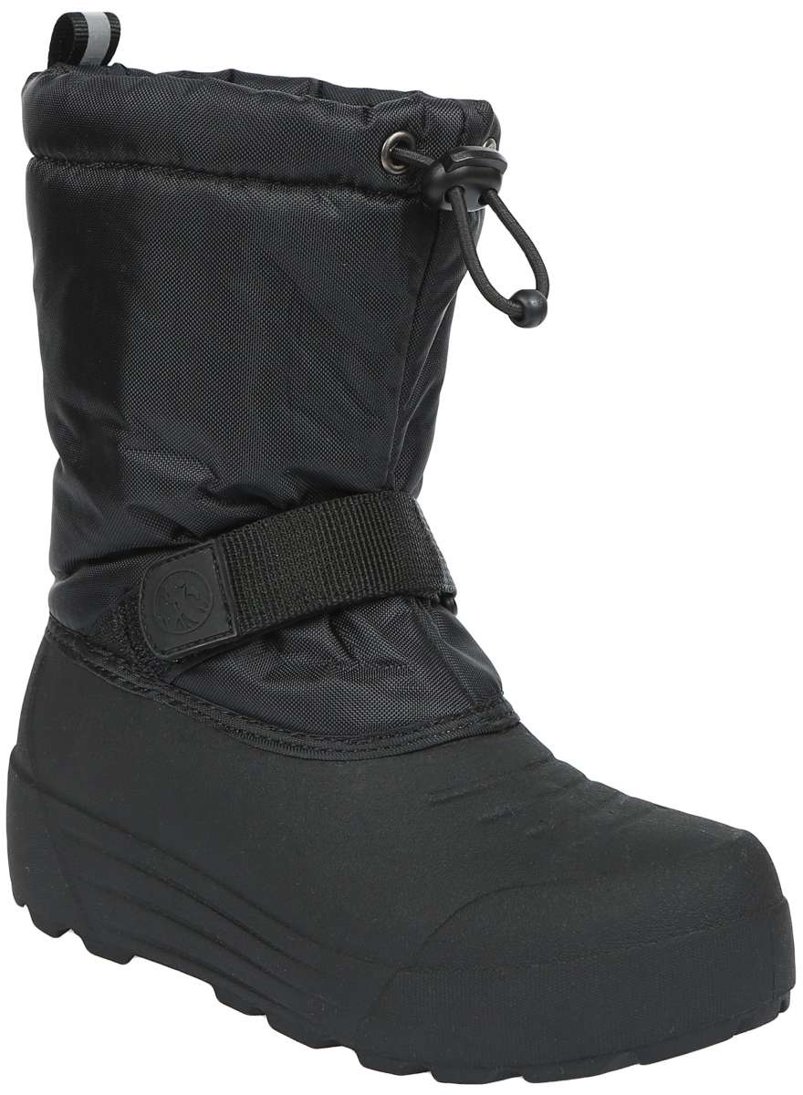 Northside Boys Frosty Insulated Snow Boot 2024 - Black snow boot with a strap and buckle on the side, featuring a textured pattern on the toe area.