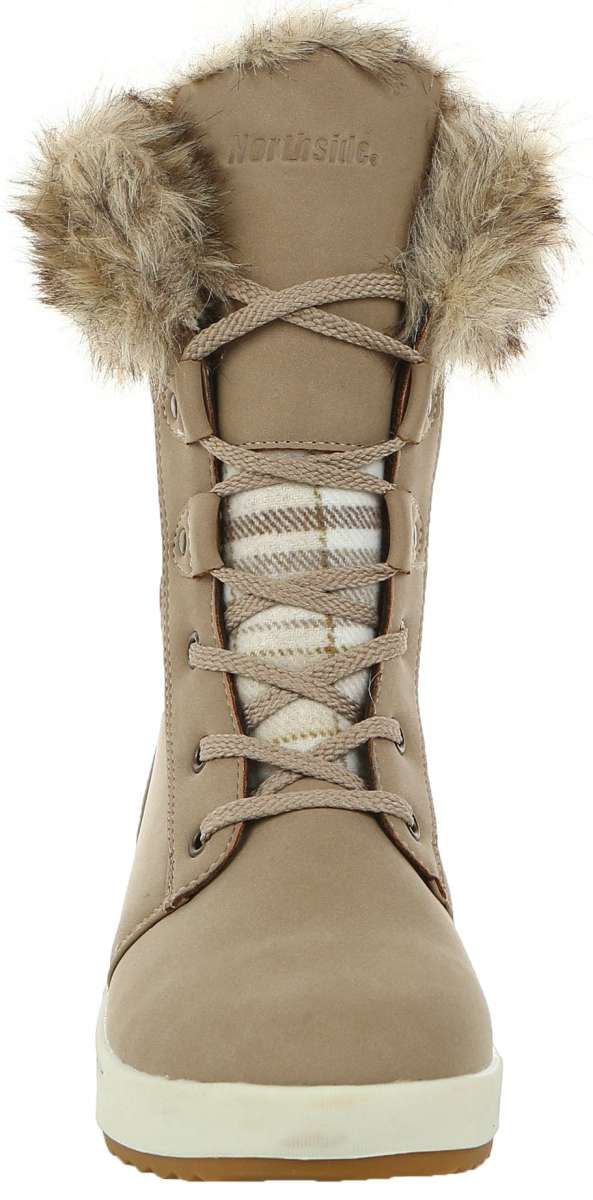 Northside Ladies Brookelle SE Boot 2024 - A tan suede boot with a fur-lined collar and laces.