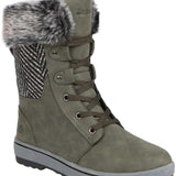 Northside Ladies Brookelle SE Boot 2024 - A tall, dark green boot with a thick gray sole and a fur-lined top cuff.