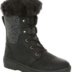 Northside Ladies Brookelle SE Boot 2024 - A black suede boot with a gray woolen patterned upper and a thick, dark gray rubber sole.