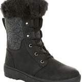 Northside Ladies Brookelle SE Boot 2024 - A black suede boot with a gray woolen patterned upper and a thick, dark gray rubber sole.