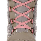 Northside Ladies Modesto Mid-Calf Boots - A pair of mid-calf boots with a quilted pattern on the upper portion, featuring a pink and white color scheme.