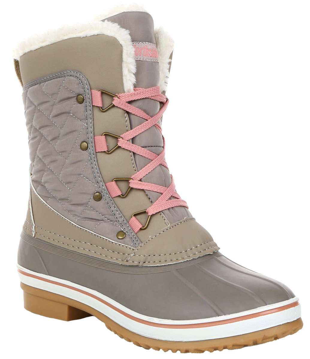 Northside Ladies Modesto Mid-Calf Boots - Beige boots with a quilted pattern on the side and pink laces.