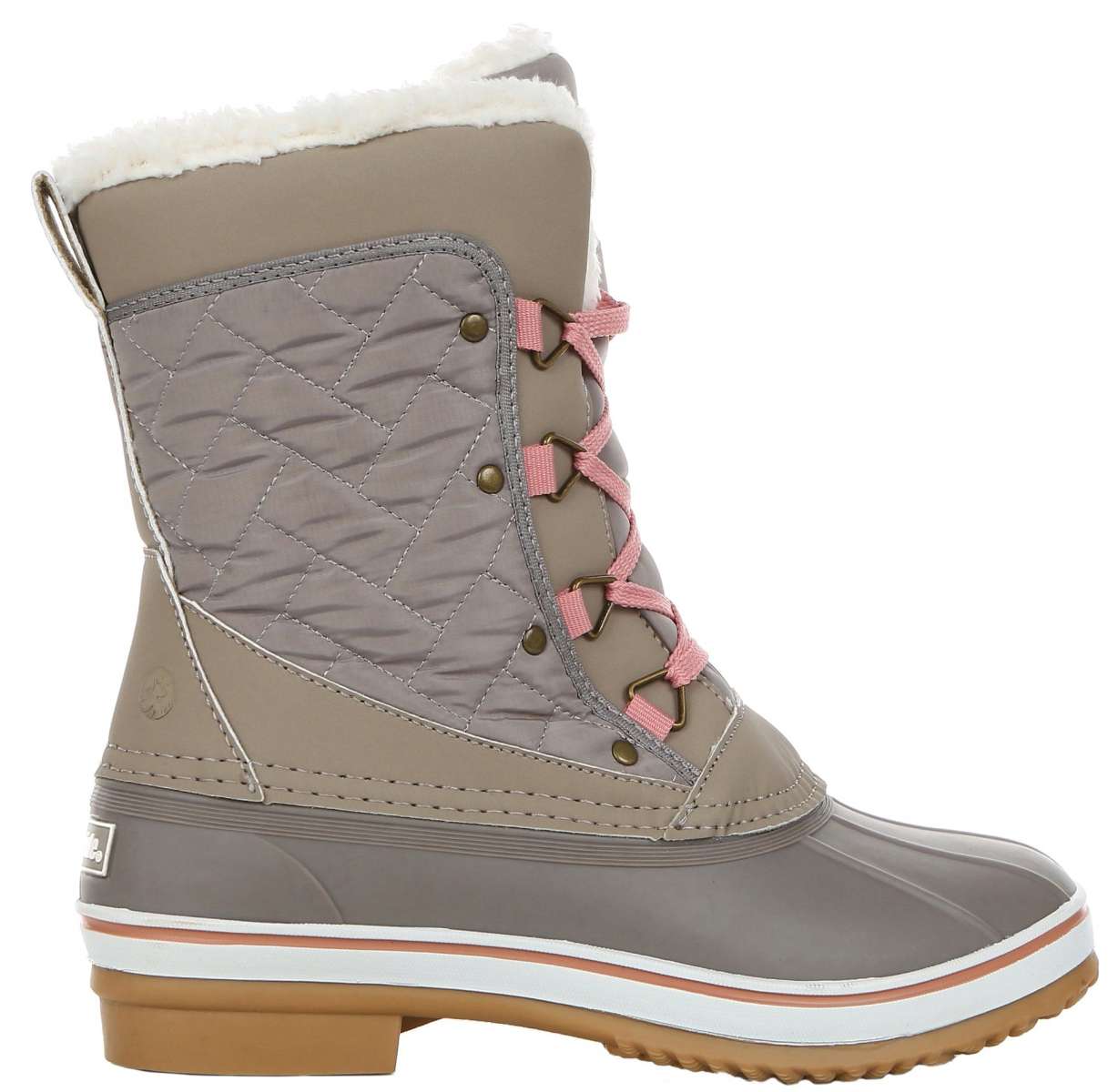 Northside Ladies Modesto Mid-Calf Boots - These boots are taupe with a quilted pattern on the side and pink laces.