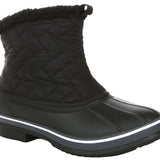 Northside Women's Morgan Crest Insulated Boot 2024 - Black waterproof insulated boot with quilted pattern on upper portion and white stripe along sole.