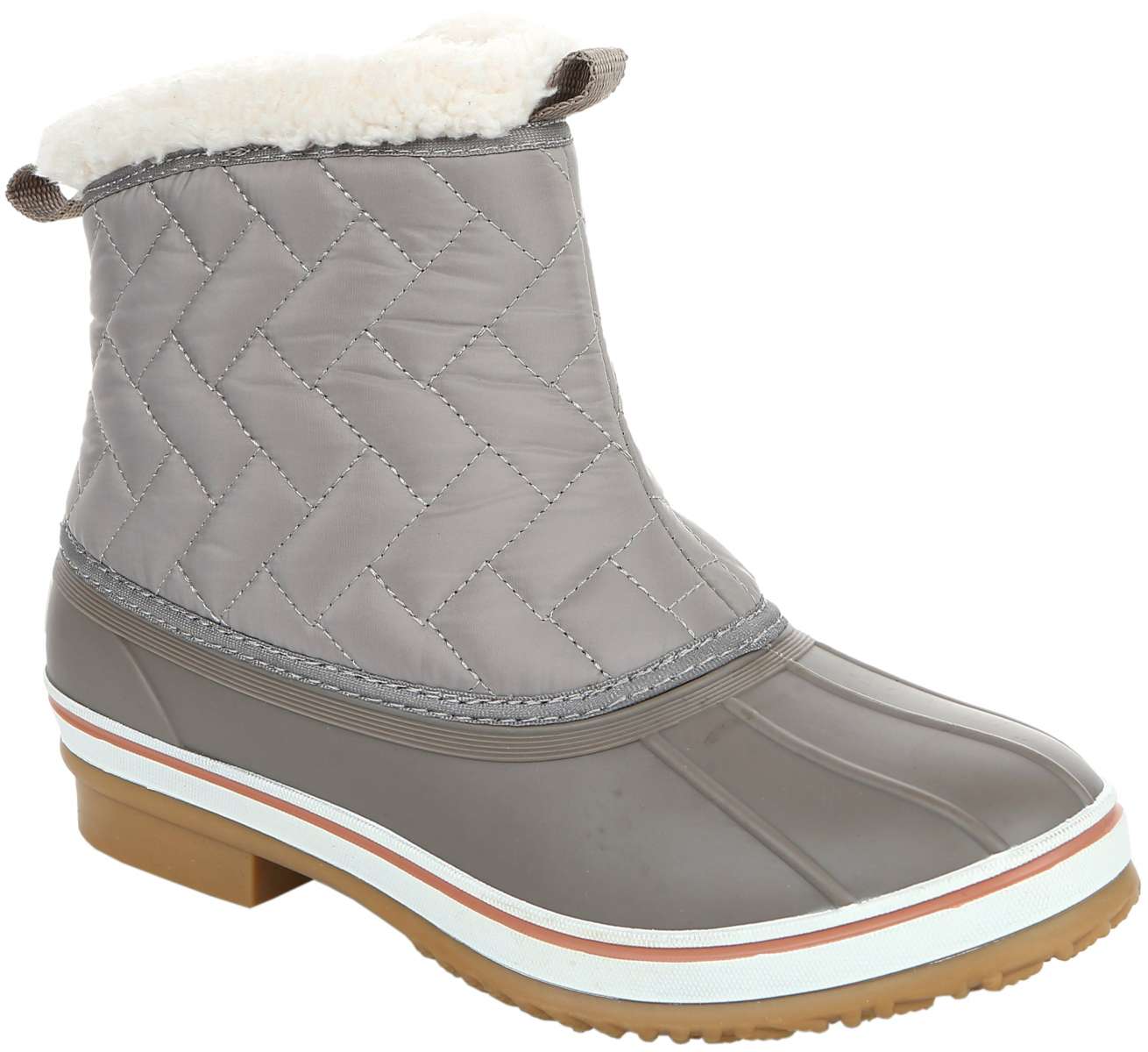 Northside Women's Morgan Crest Insulated Boot 2024 - A gray boot with a quilted pattern on the upper portion and a white faux-fur trim around the top edge.