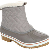 Northside Women's Morgan Crest Insulated Boot 2024 - A gray boot with a quilted pattern on the upper portion and a white faux-fur trim around the top edge.
