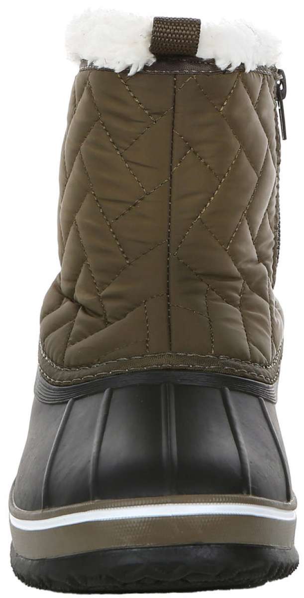 Northside Ladies Morgan Crest Insulated Boots 2023 - A pair of brown quilted boots with white faux fur trim at top.