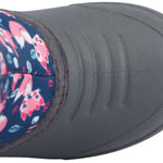 Northside Toddler Flurrie Insulated Boot 2024 - A navy blue boot with a pink and white snowman pattern on the side, featuring a gray sole.