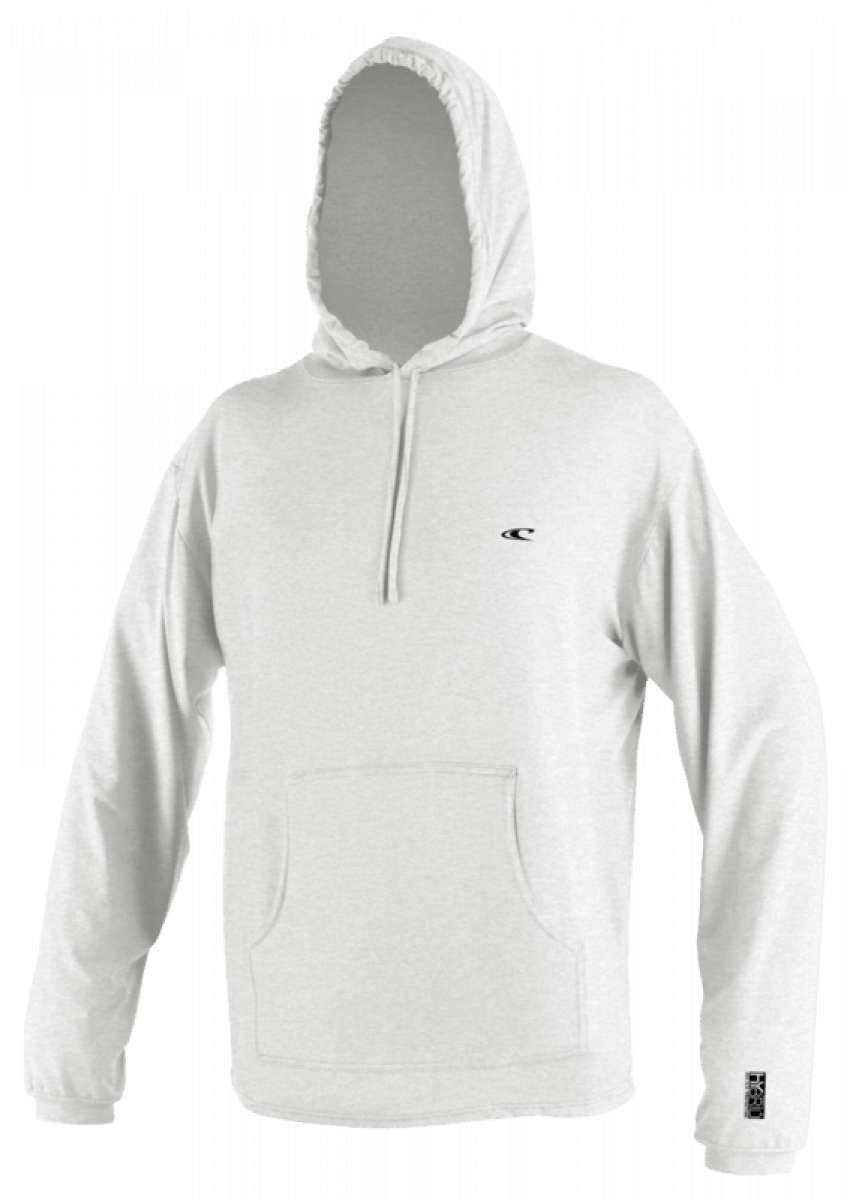 O'neill Hybrid Long Sleeve Sun Hoodie 2022-2023 - A white hoodie with a hood and long sleeves, featuring a small logo on the left chest area.