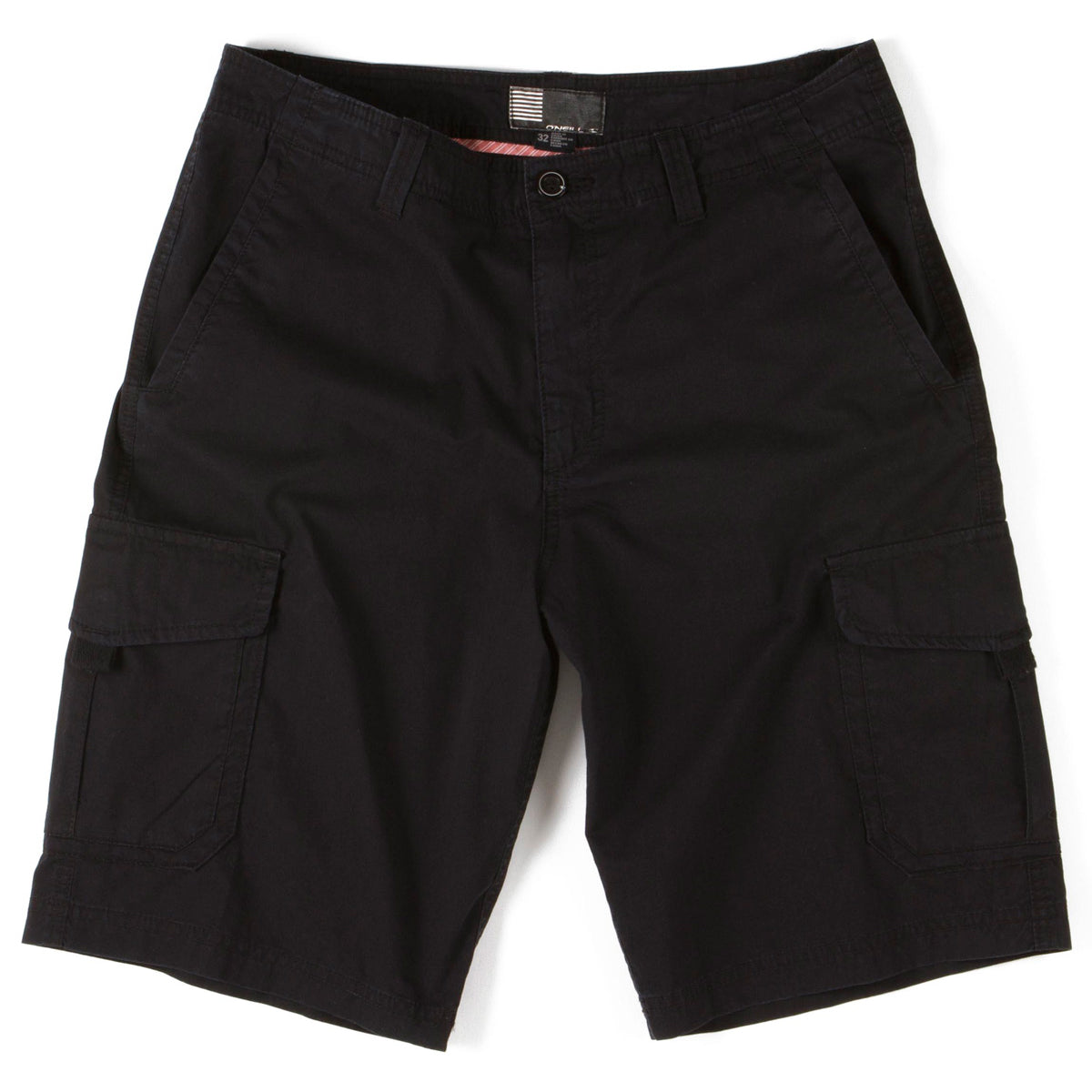 O'Neill Men's Rebel Twill Cargo Short 2013 - A pair of black cargo shorts with two pockets on each side and a button fly.