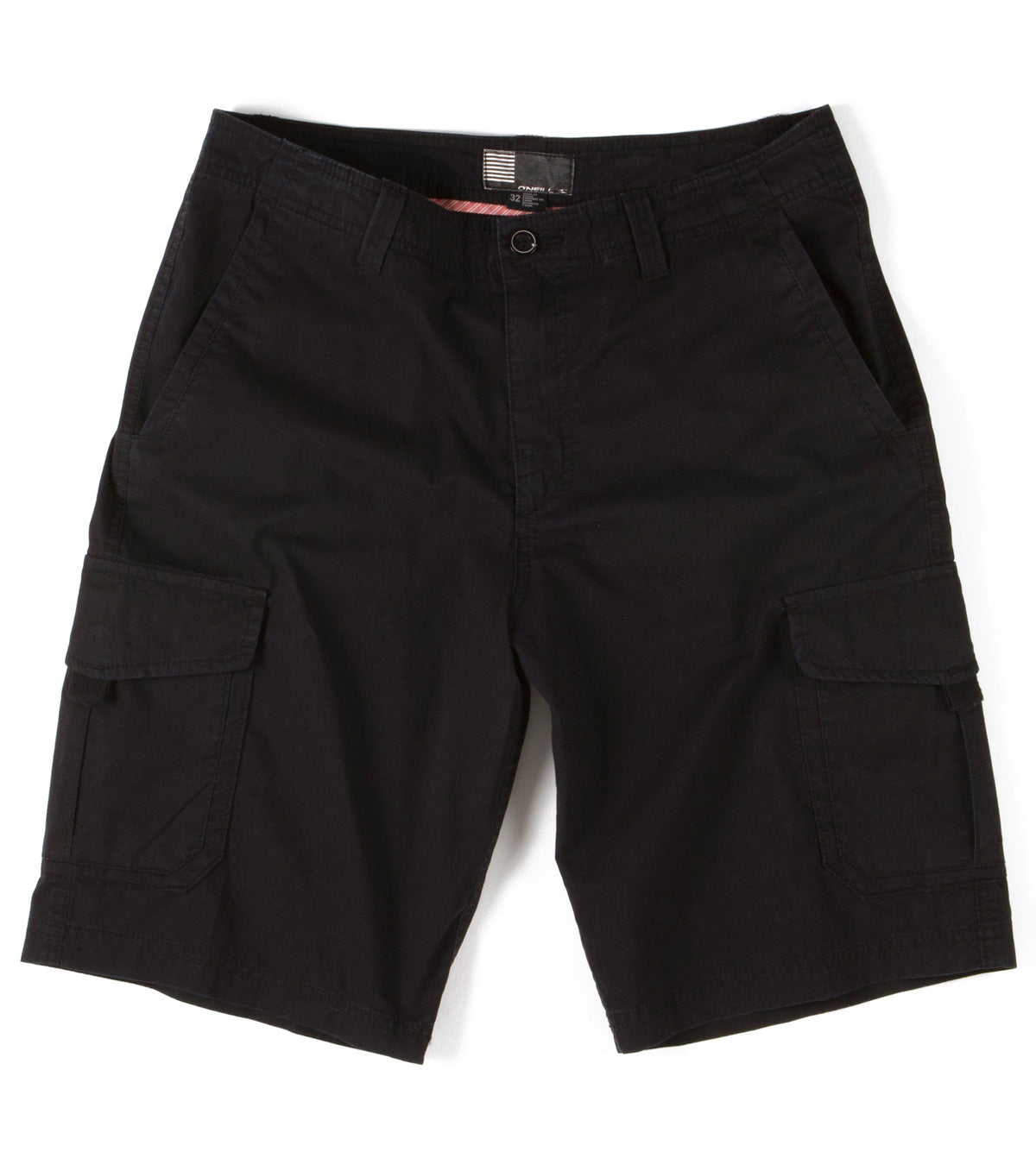 O'Neill Men's Rebel Twill Cargo Short 2013 - A pair of black cargo shorts with two pockets on each side and a button fly.