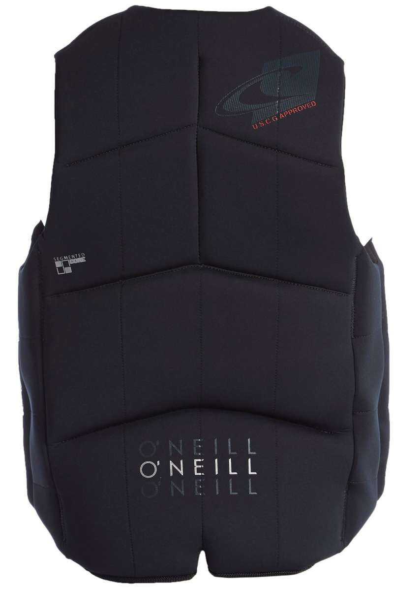 O'Neill Assault LS CGA Wakeboard Vest 2022 - Black vest with white logo on upper left side and red stitching around edges.