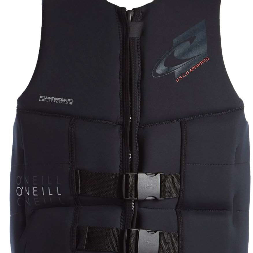 O'Neill Assault LS CGA Wakeboard Vest 2022 - Black life jacket with white logo on chest and back.