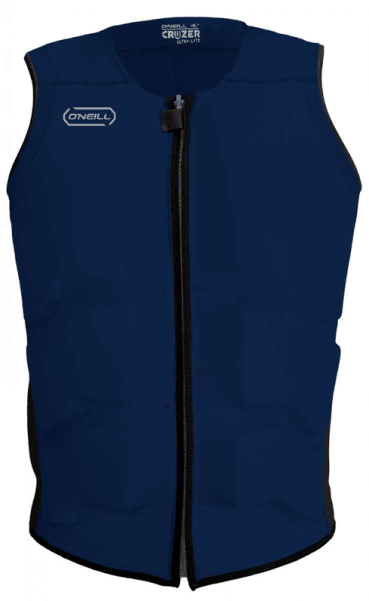 O'Neill Cruzer Full-Zip Impact Vest 2023 - A dark blue impact vest with a full zip down the front and an O'Neill logo on the left chest.