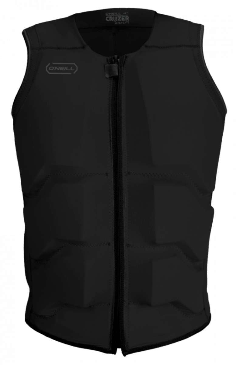 O'Neill Cruzer Full-Zip Impact Vest 2023 - Black impact vest with a full-zip front and an O'Neill logo on the left chest.