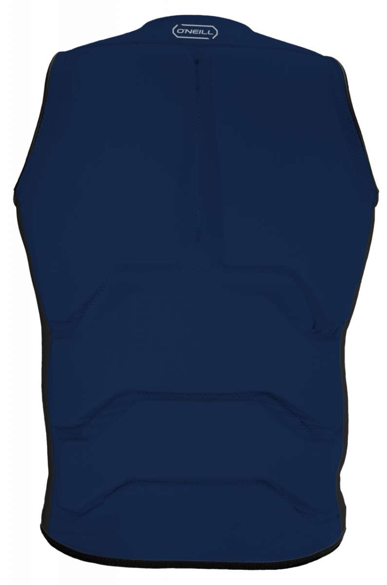 O'Neill Cruzer Full-Zip Impact Vest 2023 - A dark blue impact vest with a white zipper and logo on the chest.
