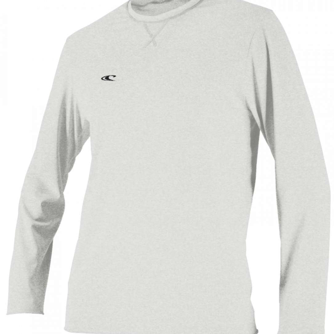 O'Neill Hybrid Long Sleeve Sun Shirt 2022-2023 - A long-sleeved shirt with a crew neck and a small logo on the left chest, featuring a subtle pattern of thin stripes in shades of blue.