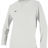 O'Neill Hybrid Long Sleeve Sun Shirt 2022-2023 - A long-sleeved shirt with a crew neck and a small logo on the left chest, featuring a subtle pattern of thin stripes in shades of blue.