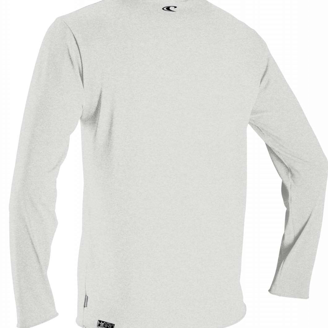 O'Neill Hybrid Long Sleeve Sun Shirt 2022-2023 - A long-sleeved shirt with a crew neck and a subtle pattern of small, dark gray dots on a light gray background.