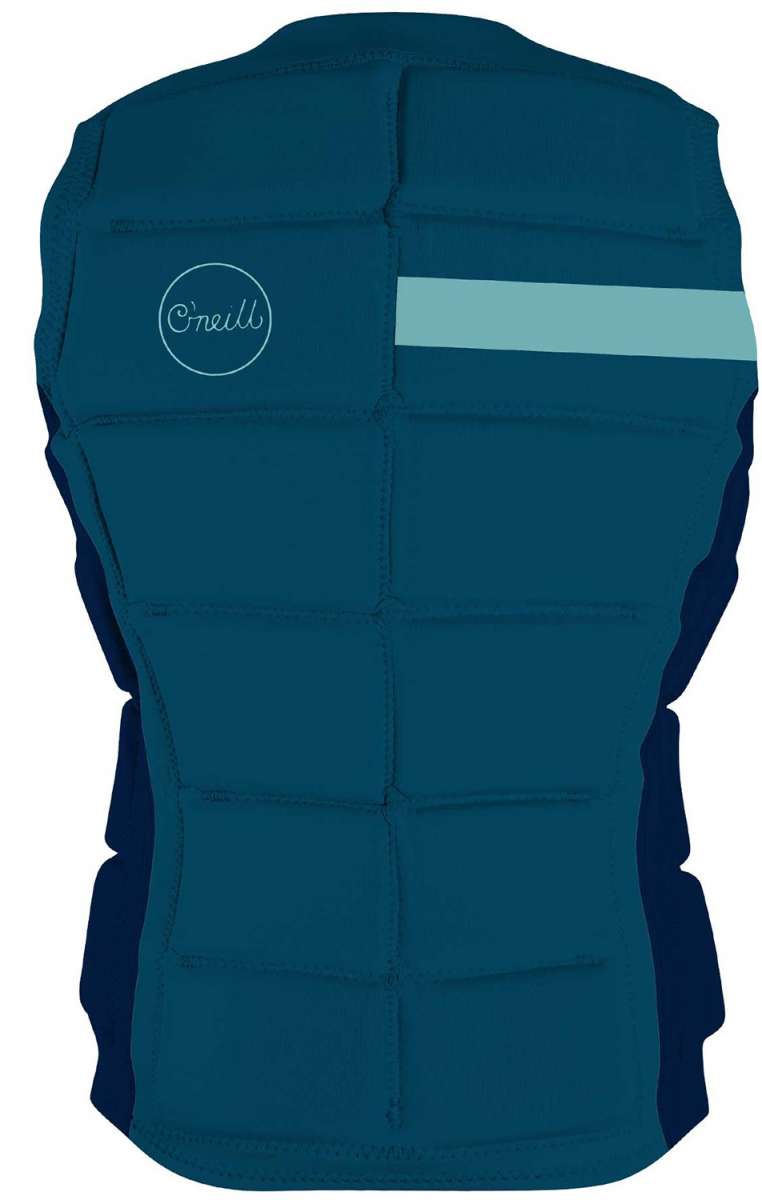 O'Neill Ladies Bahia Impact Vest 2022 - A dark teal vest with a white logo on the upper left side and a light teal stripe across the back.