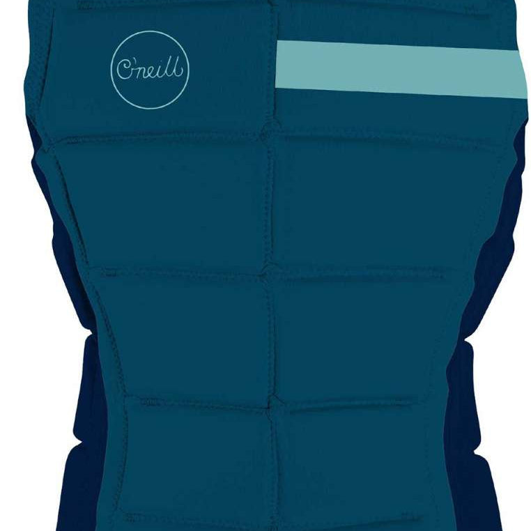 O'Neill Ladies Bahia Impact Vest 2022 - A dark teal vest with a white logo on the upper left side and a light teal stripe across the back.