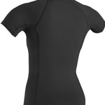 O'Neill Ladies Basic Short Sleeve Rashguard 2023 - A black rash guard with a crew neck and short sleeves.