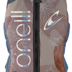 O'Neill Ladies Slasher Impact Wakeboard Vest 2022 - A sleeveless vest with a floral pattern in shades of pink and blue, featuring white accents on the front.